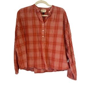 Orange Plaid Blouse with Buttons
